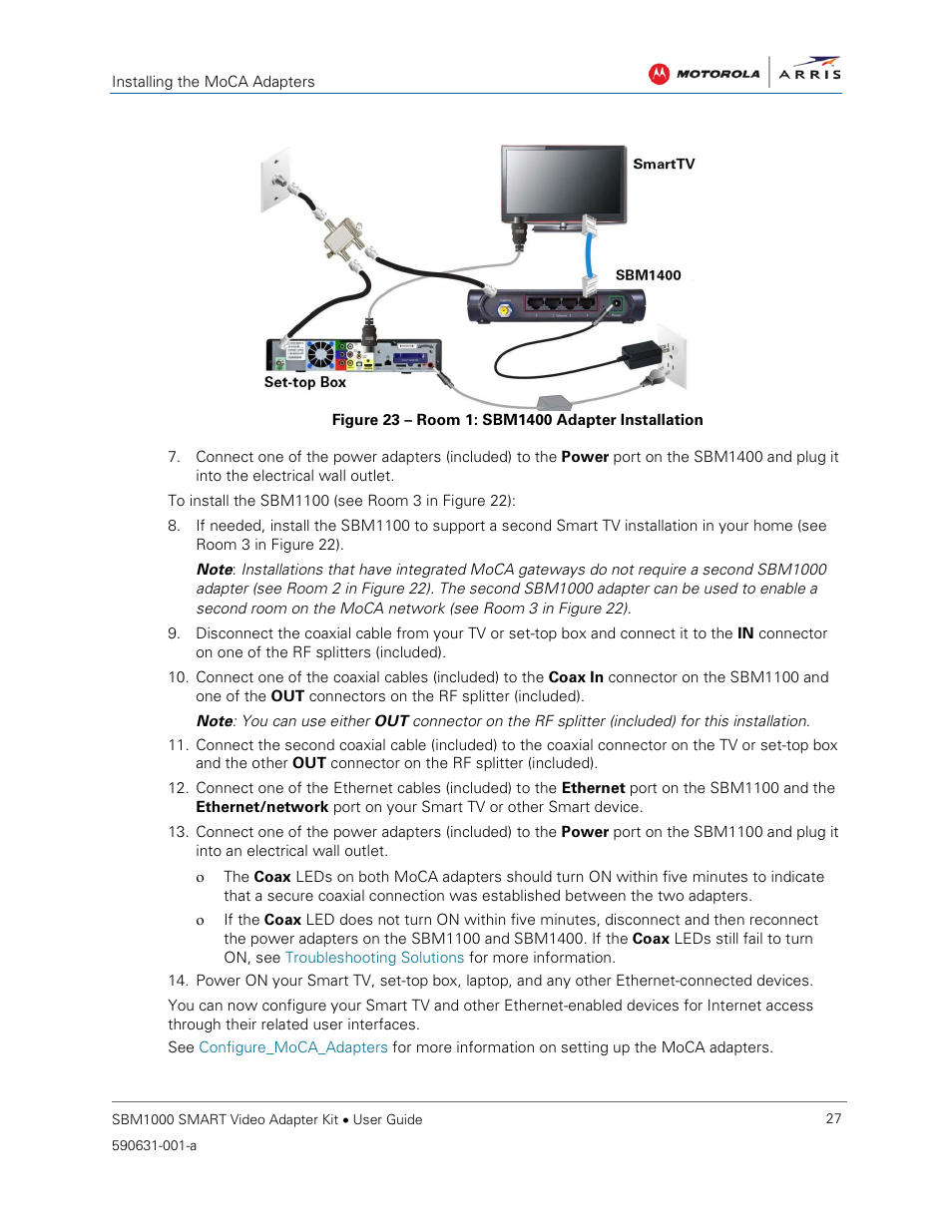 Figure 23 – room 1: sbm1400 adapter installation | ARRIS SBM1000 User Guide User Manual | Page 35 / 82