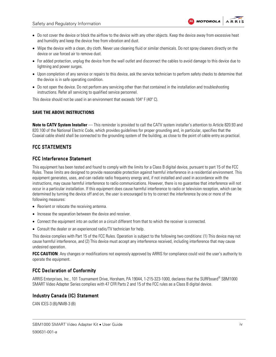 ARRIS SBM1000 User Guide User Manual | Page 4 / 82