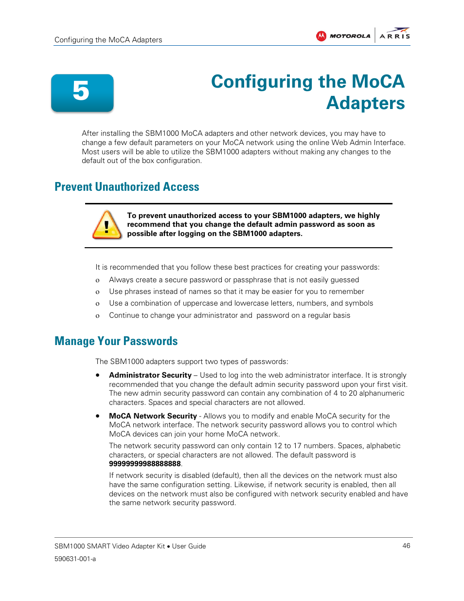 Prevent unauthorized access, Manage your passwords, Configuring the moca adapters | Configuring_moca_adapters, Configure_moca_adapters | ARRIS SBM1000 User Guide User Manual | Page 54 / 82