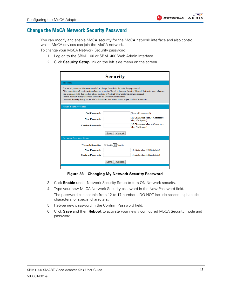 Change the moca network security password, Figure 33 – changing my network security password | ARRIS SBM1000 User Guide User Manual | Page 56 / 82