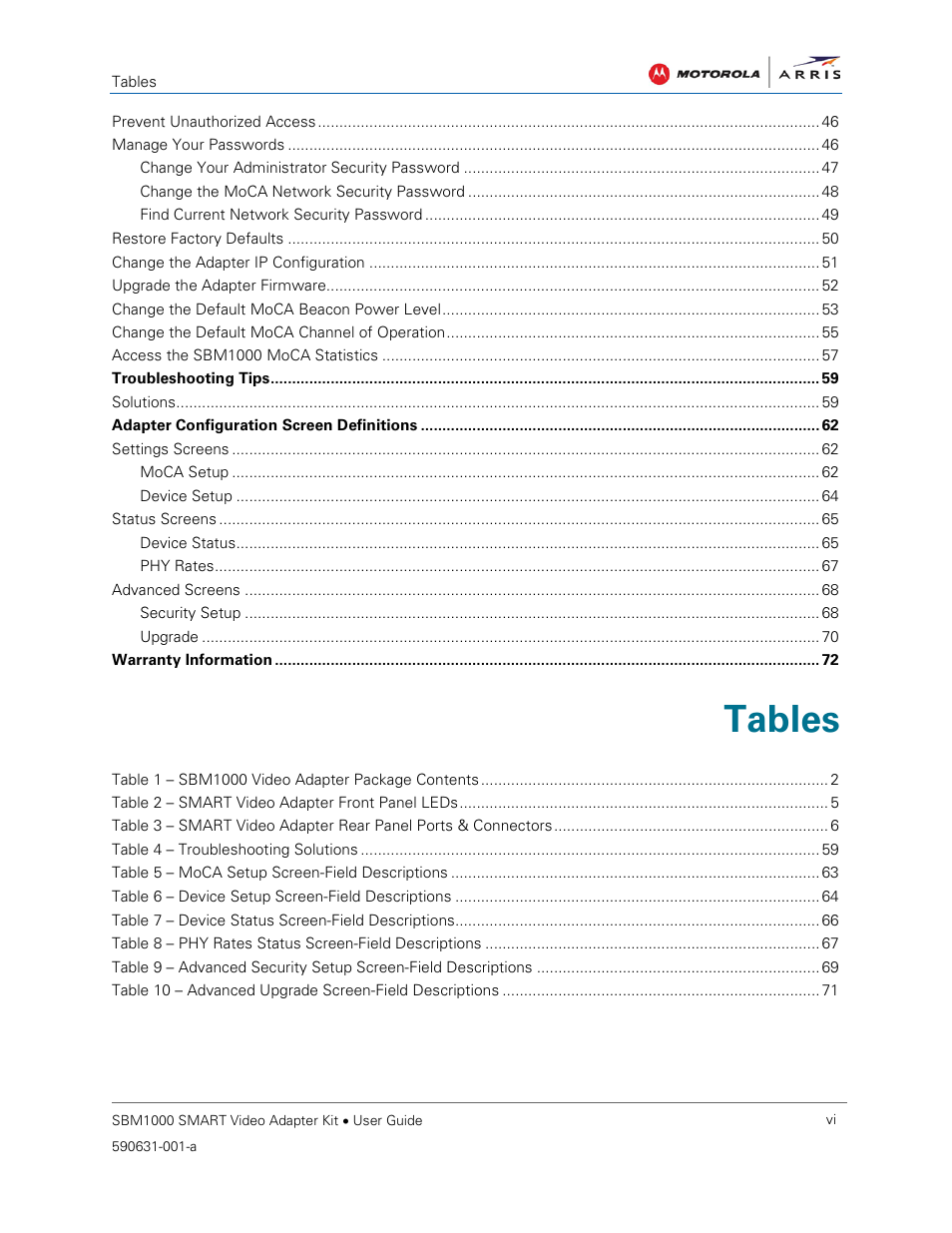 Tables | ARRIS SBM1000 User Guide User Manual | Page 6 / 82
