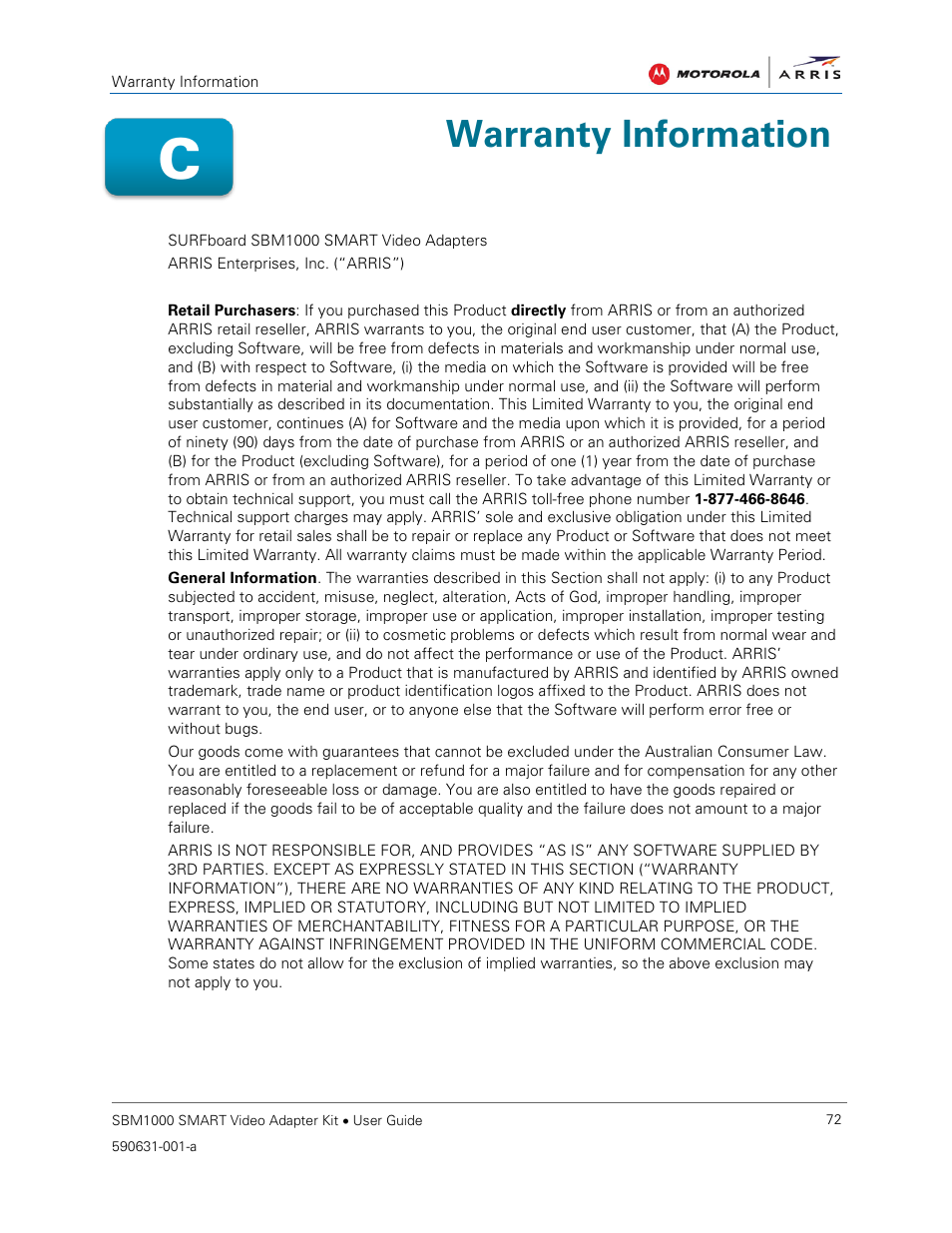 Warranty information | ARRIS SBM1000 User Guide User Manual | Page 80 / 82