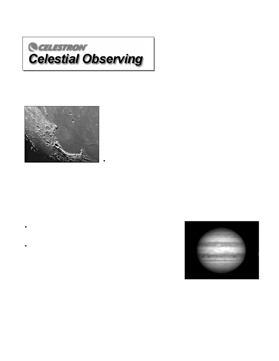 Observing the moon, Lunar observing hints, Observing the planets | Planetary observing hints, Observing the sun, Celestial observing, Bserving the, Lanets | Celestron NexStar 6 SE User Manual | Page 33 / 52