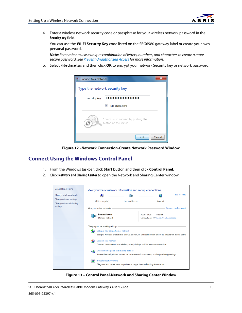 Connect using the windows control panel | ARRIS SBG6580 User Guide User Manual | Page 26 / 74