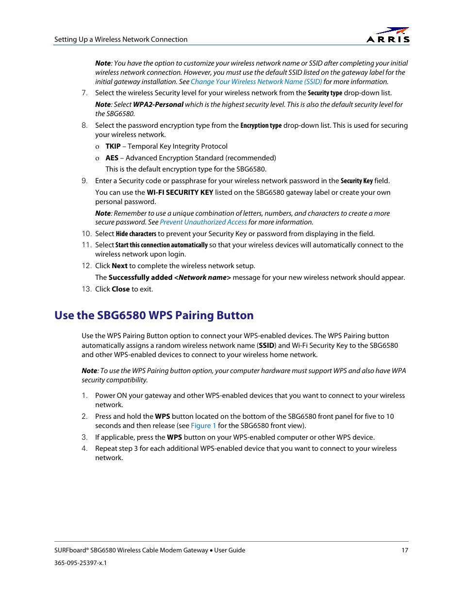 Use the sbg6580 wps pairing button | ARRIS SBG6580 User Guide User Manual | Page 28 / 74