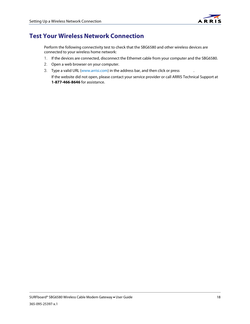 Test your wireless network connection | ARRIS SBG6580 User Guide User Manual | Page 29 / 74