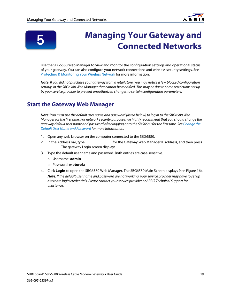 Managing your gateway and connected networks, Start the gateway web manager | ARRIS SBG6580 User Guide User Manual | Page 30 / 74