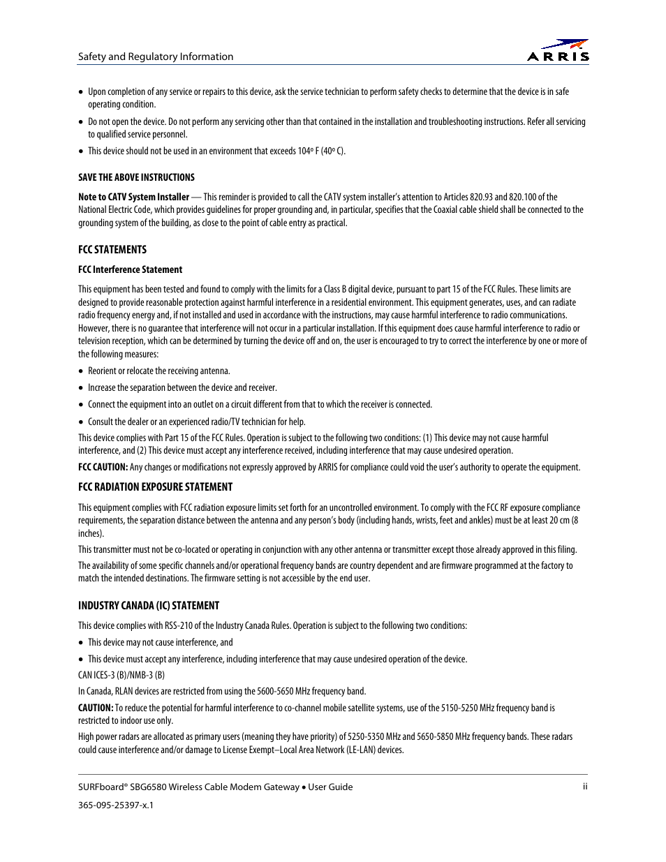 ARRIS SBG6580 User Guide User Manual | Page 4 / 74
