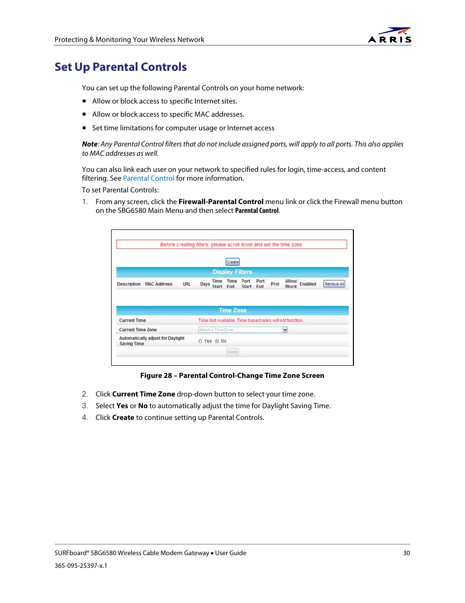 Set up parental controls | ARRIS SBG6580 User Guide User Manual | Page 41 / 74