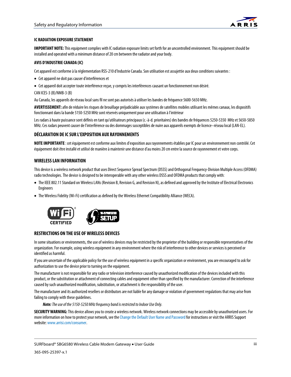 ARRIS SBG6580 User Guide User Manual | Page 5 / 74