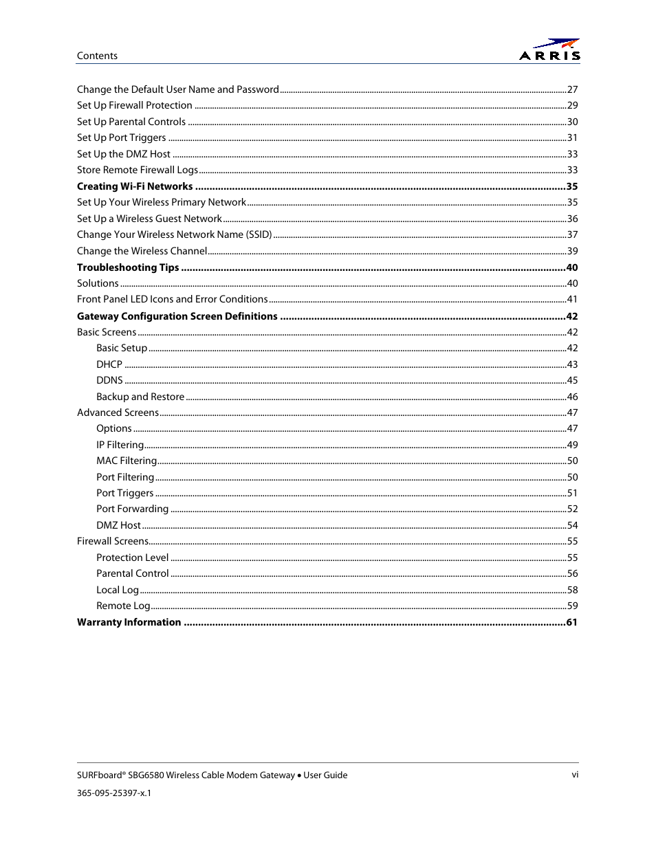 ARRIS SBG6580 User Guide User Manual | Page 8 / 74