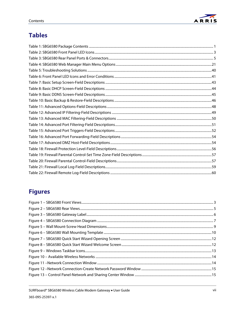 Tables, Figures | ARRIS SBG6580 User Guide User Manual | Page 9 / 74