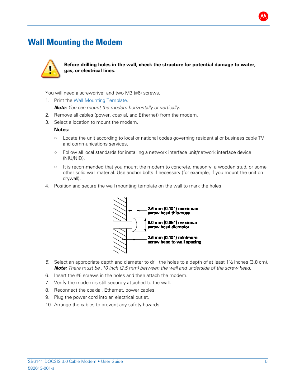 Wall mounting the modem | ARRIS SB6141 User Guide User Manual | Page 10 / 24