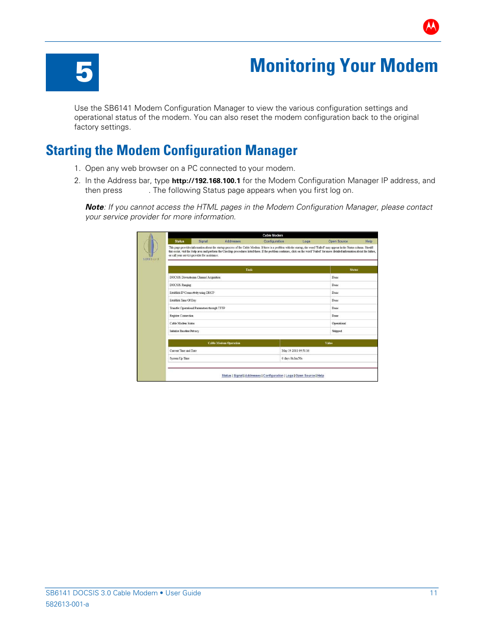 Monitoring your modem, Starting the modem configuration manager | ARRIS SB6141 User Guide User Manual | Page 16 / 24