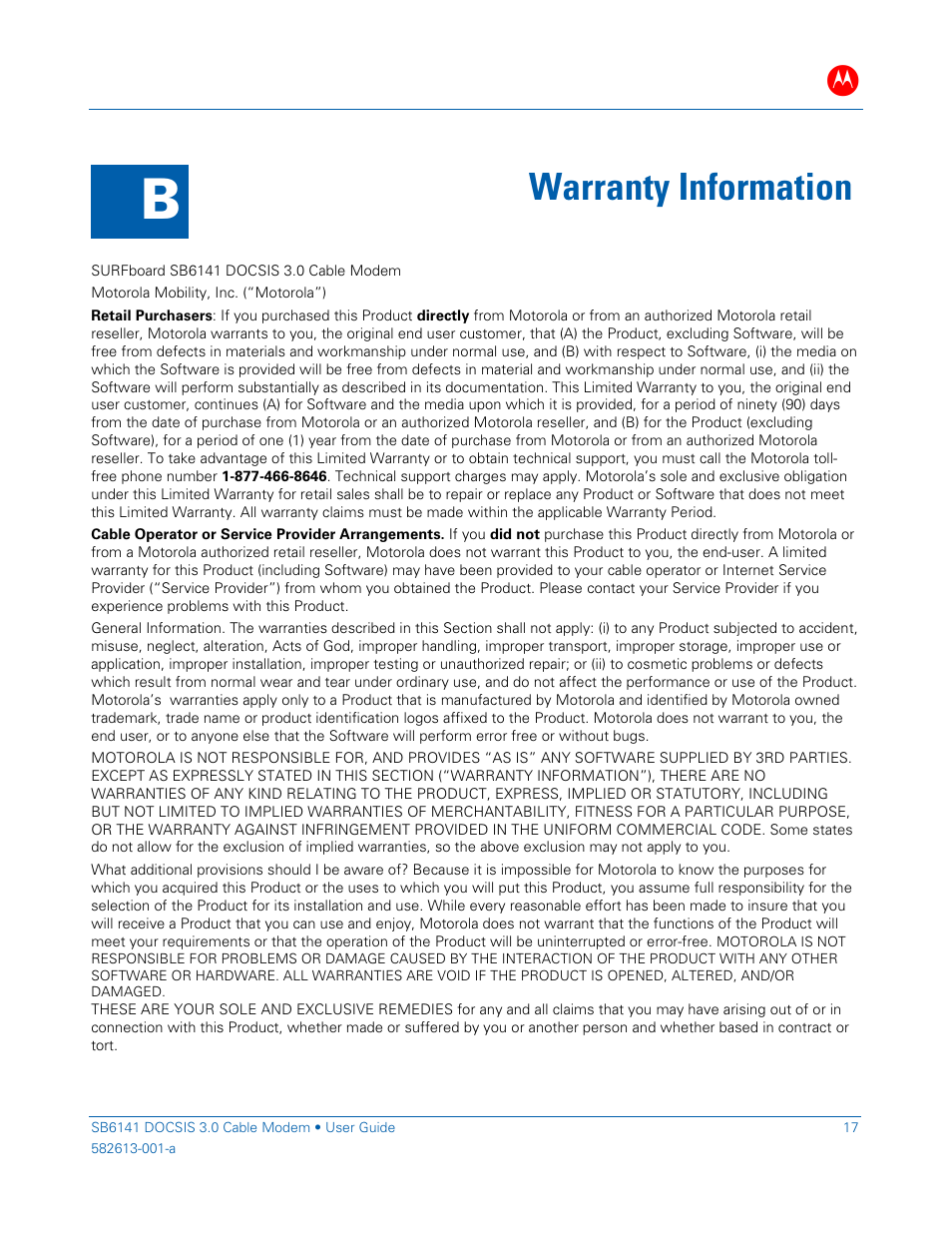 Warranty information | ARRIS SB6141 User Guide User Manual | Page 22 / 24