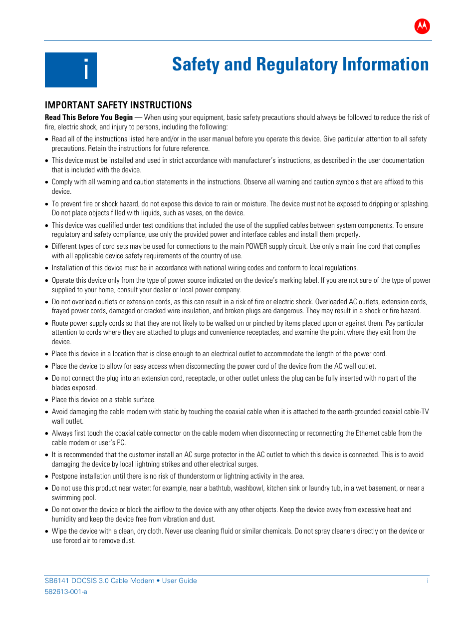 Safety and regulatory information | ARRIS SB6141 User Guide User Manual | Page 3 / 24