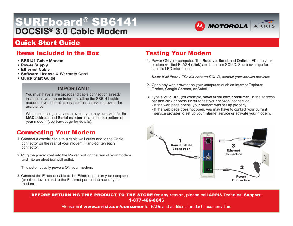 ARRIS SB6141 Quick Start Guide User Manual | 2 pages