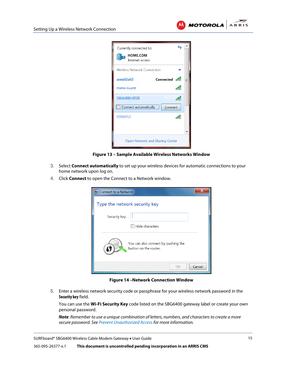 Figure 14 –network connection window | ARRIS SBG6400 User Guide User Manual | Page 24 / 59
