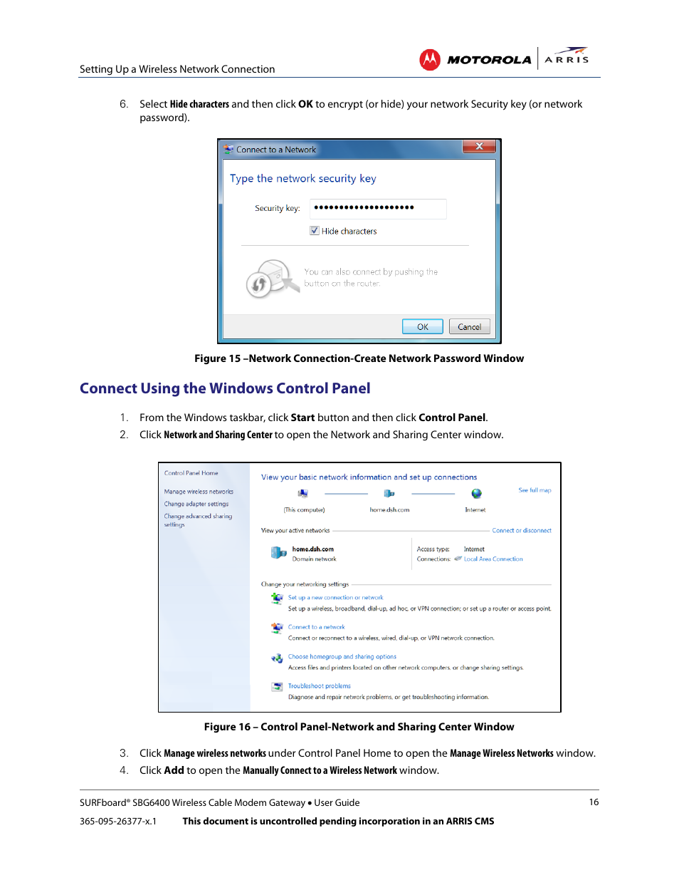 Connect using the windows control panel | ARRIS SBG6400 User Guide User Manual | Page 25 / 59