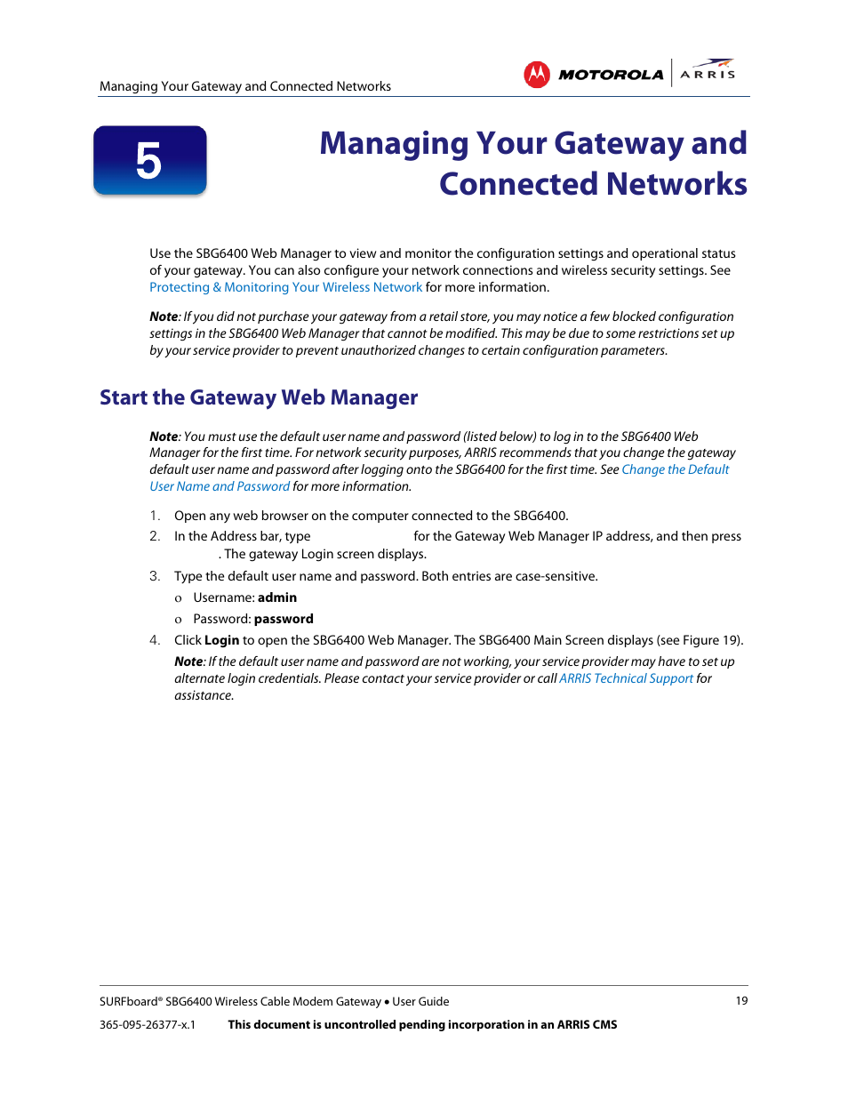 Managing your gateway and connected networks, Start the gateway web manager | ARRIS SBG6400 User Guide User Manual | Page 28 / 59
