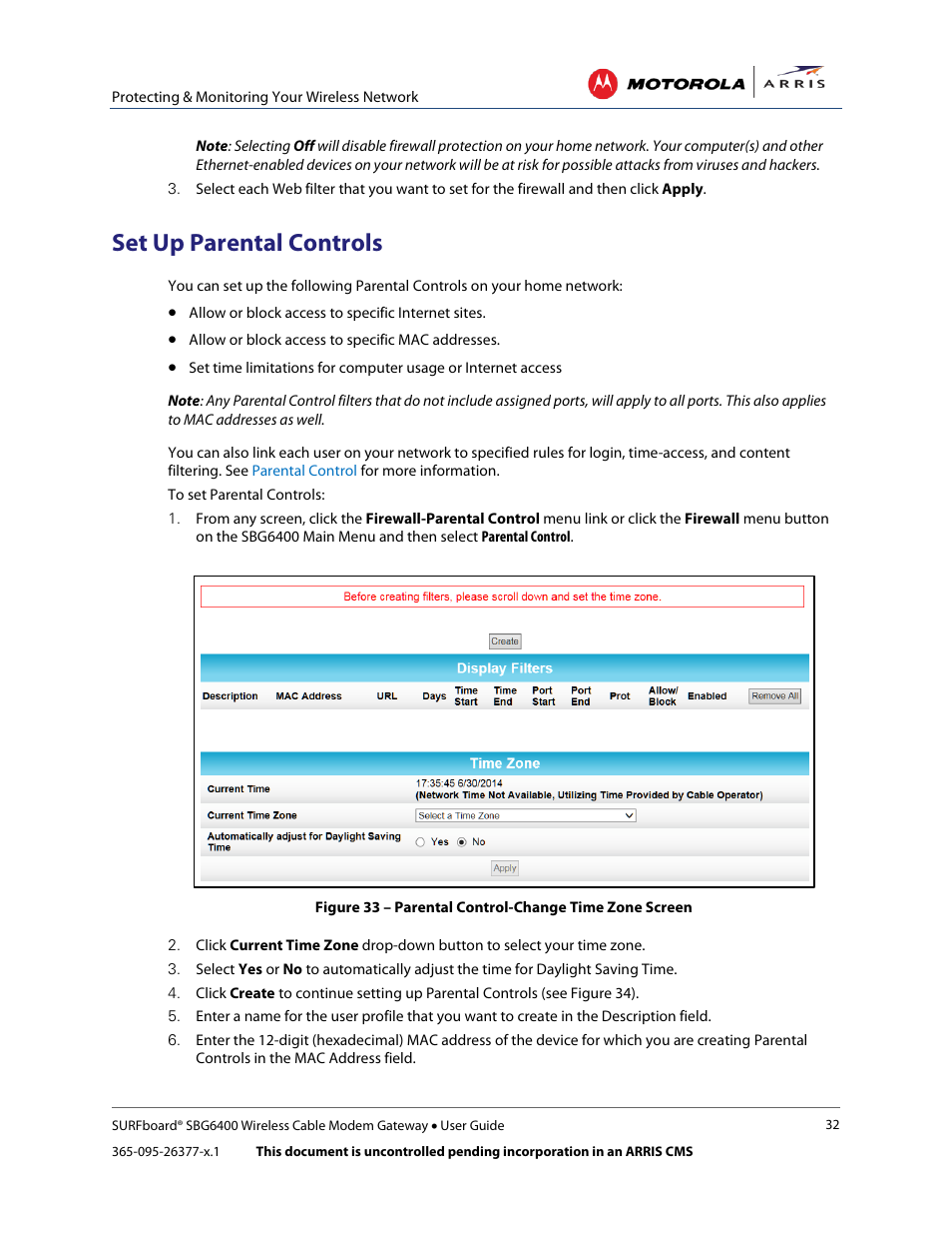 Set up parental controls | ARRIS SBG6400 User Guide User Manual | Page 41 / 59
