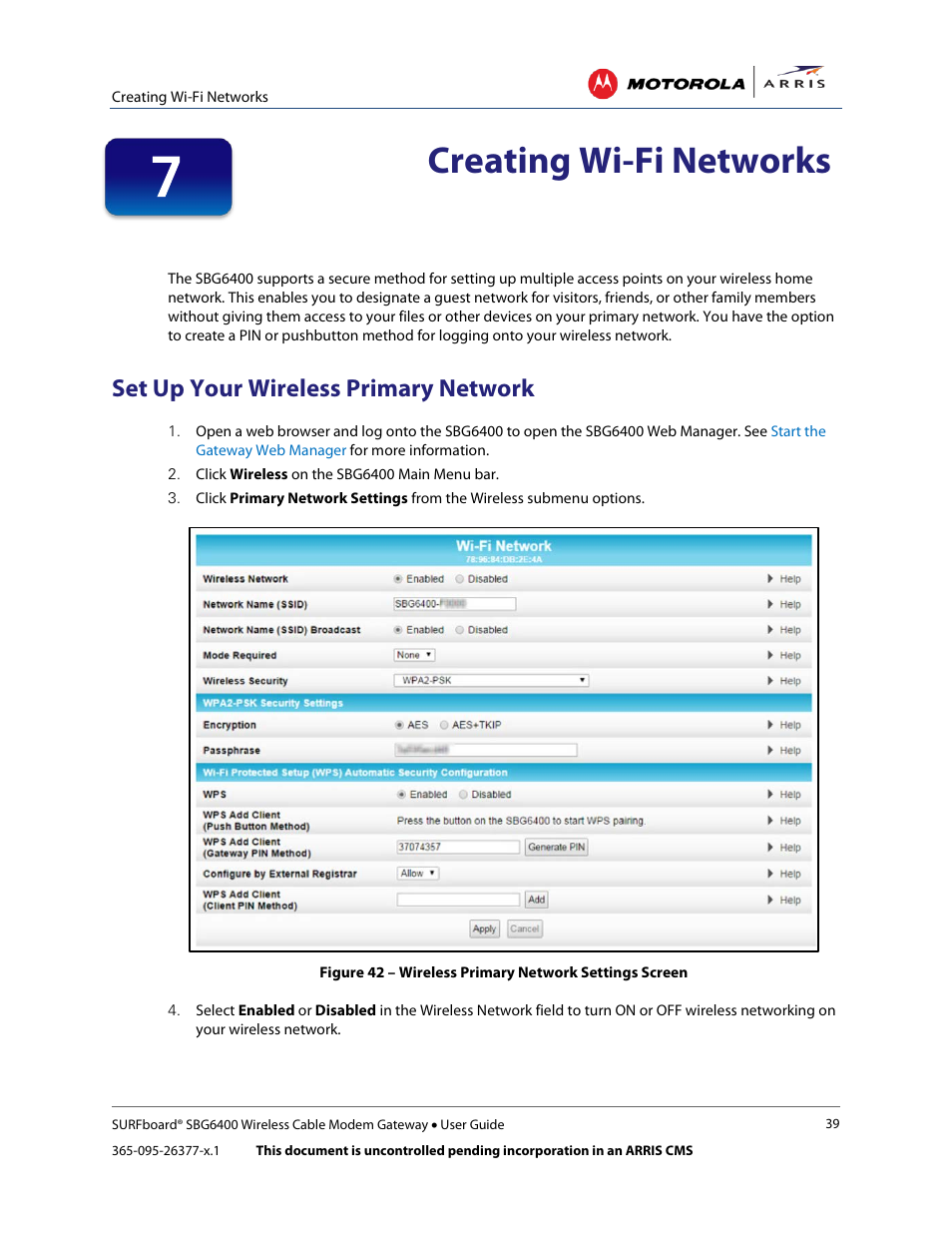Creating wi-fi networks, Set up your wireless primary network | ARRIS SBG6400 User Guide User Manual | Page 48 / 59