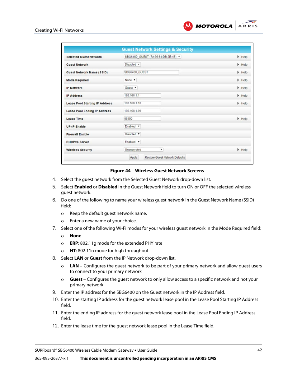 Figure 44 – wireless guest network screens | ARRIS SBG6400 User Guide User Manual | Page 51 / 59
