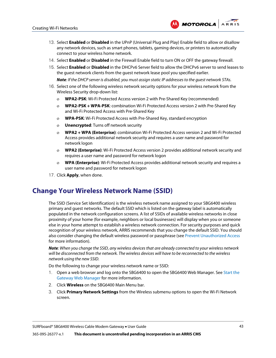 Change your wireless network name (ssid) | ARRIS SBG6400 User Guide User Manual | Page 52 / 59
