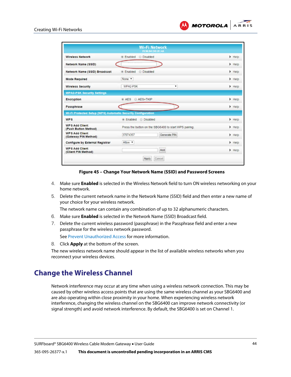 Change the wireless channel | ARRIS SBG6400 User Guide User Manual | Page 53 / 59