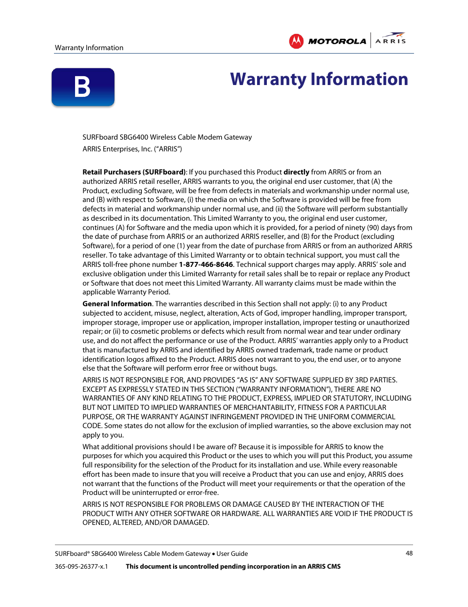Warranty information | ARRIS SBG6400 User Guide User Manual | Page 57 / 59