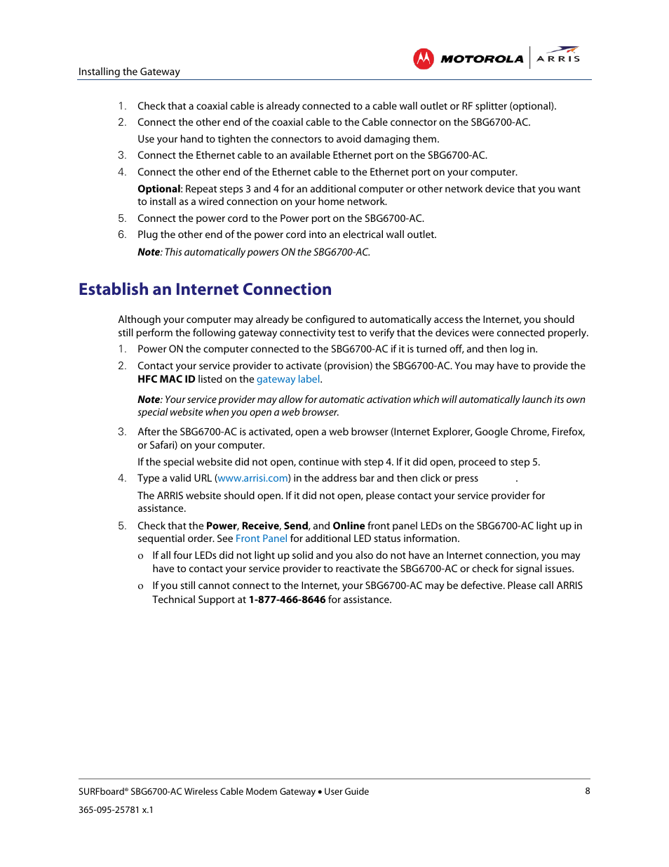Establish an internet connection | ARRIS SBG6700 User Guide User Manual | Page 19 / 86