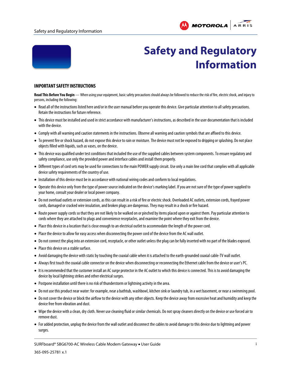 Safety and regulatory information | ARRIS SBG6700 User Guide User Manual | Page 3 / 86