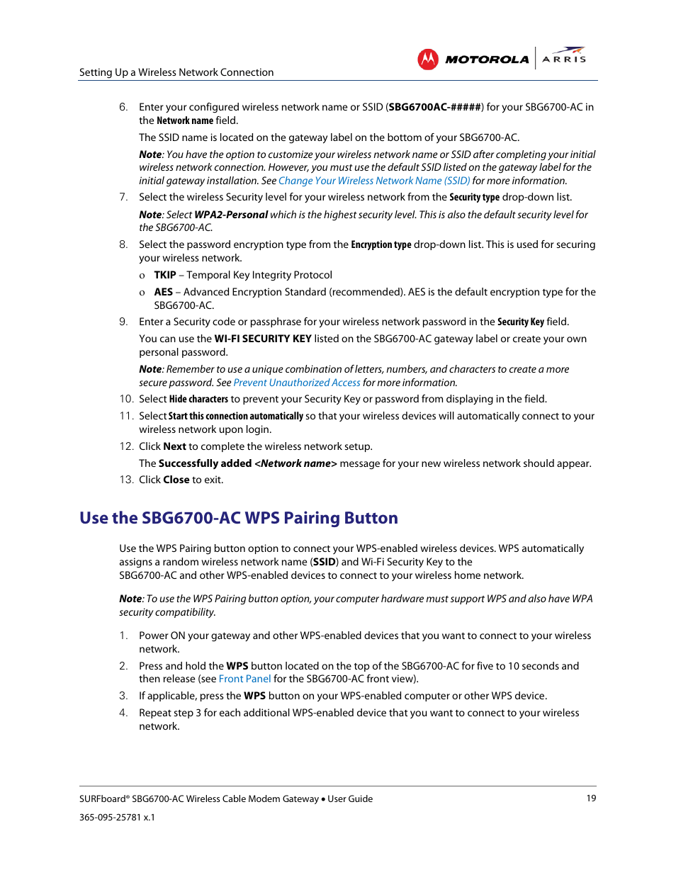 Use the sbg6700-ac wps pairing button, Test your wireless network connection | ARRIS SBG6700 User Guide User Manual | Page 30 / 86