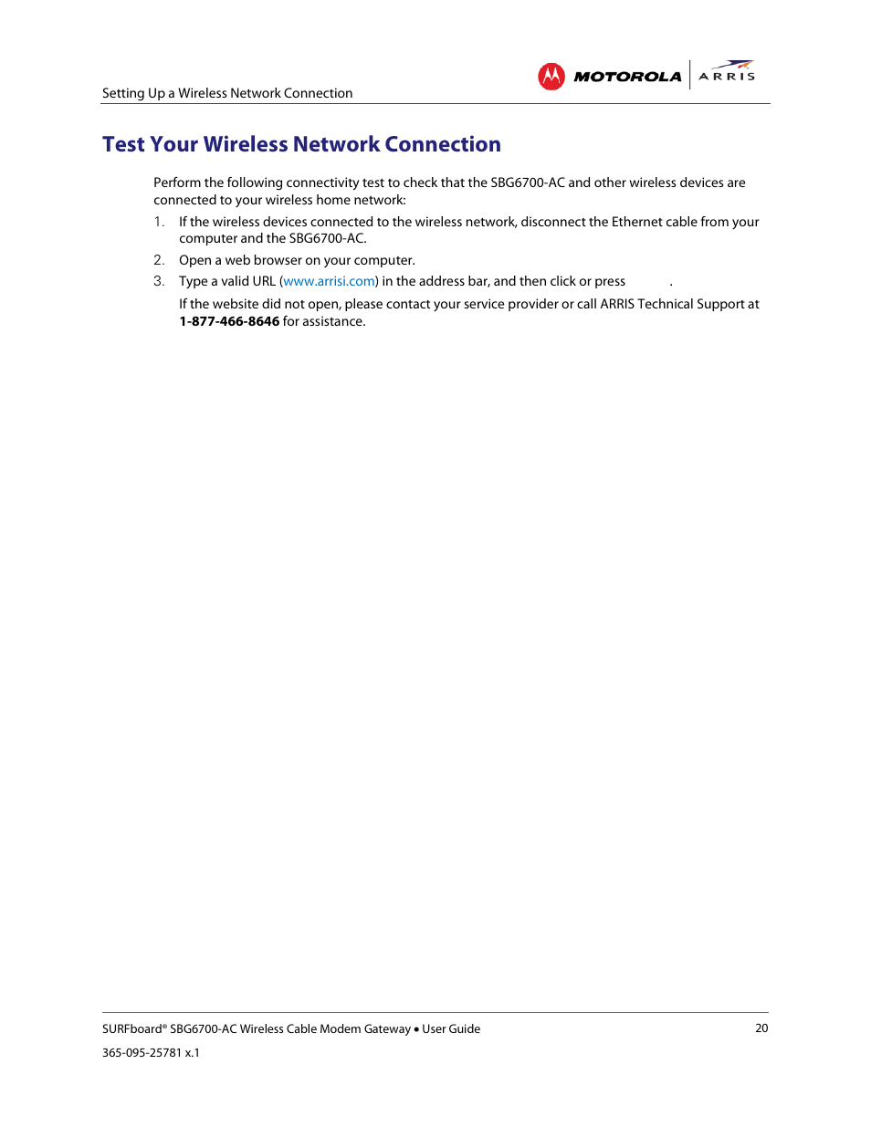 Test your wireless network connection, Managing your gateway and connected networks, Start the gateway web manager | ARRIS SBG6700 User Guide User Manual | Page 31 / 86