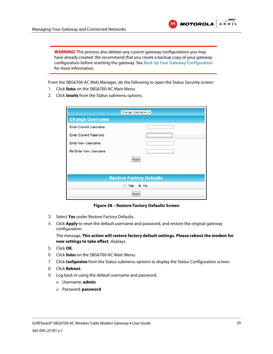 Protecting & monitoring your wireless network, Prevent unauthorized access, Change the default user name and password | ARRIS SBG6700 User Guide User Manual | Page 40 / 86