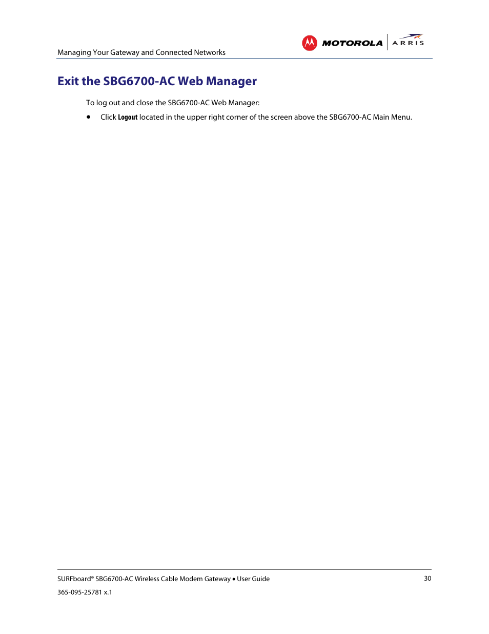 Exit the sbg6700-ac web manager, Figure 28 – restore factory defaults screen | ARRIS SBG6700 User Guide User Manual | Page 41 / 86