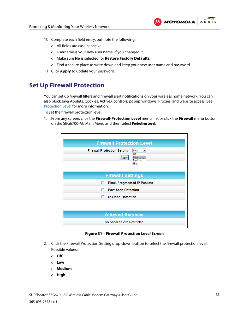 Set up firewall protection | ARRIS SBG6700 User Guide User Manual | Page 44 / 86