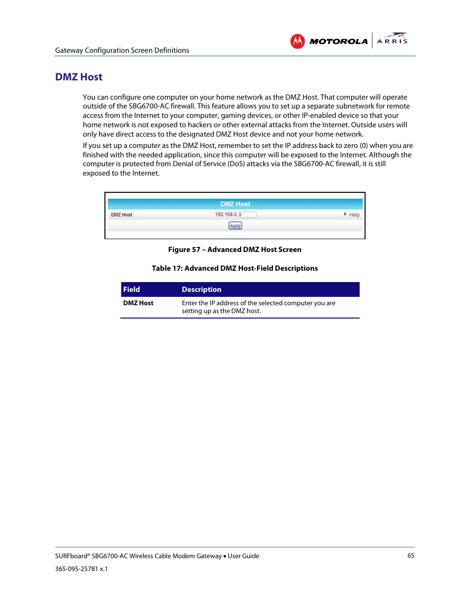 Dmz host, Local log | ARRIS SBG6700 User Guide User Manual | Page 76 / 86