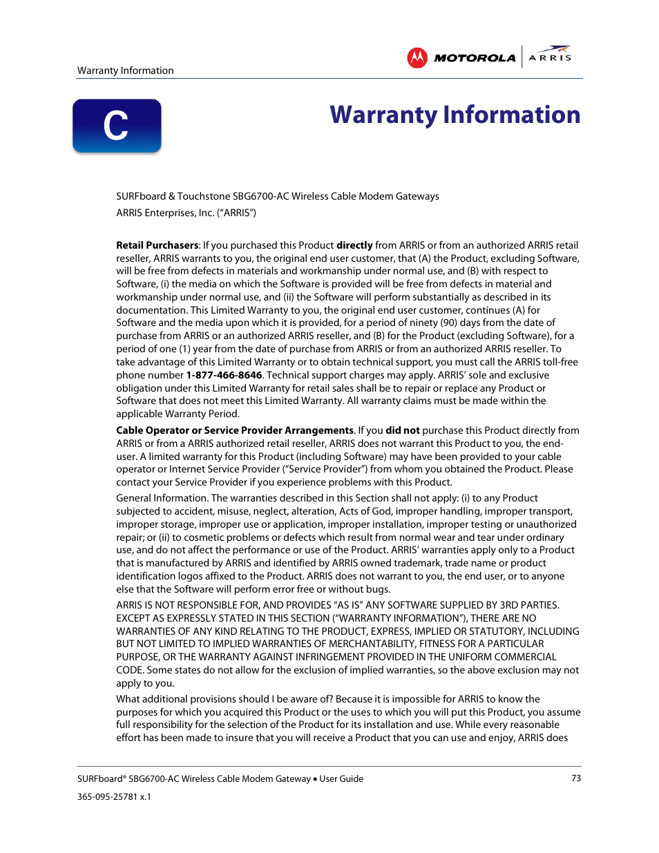 Warranty information | ARRIS SBG6700 User Guide User Manual | Page 84 / 86