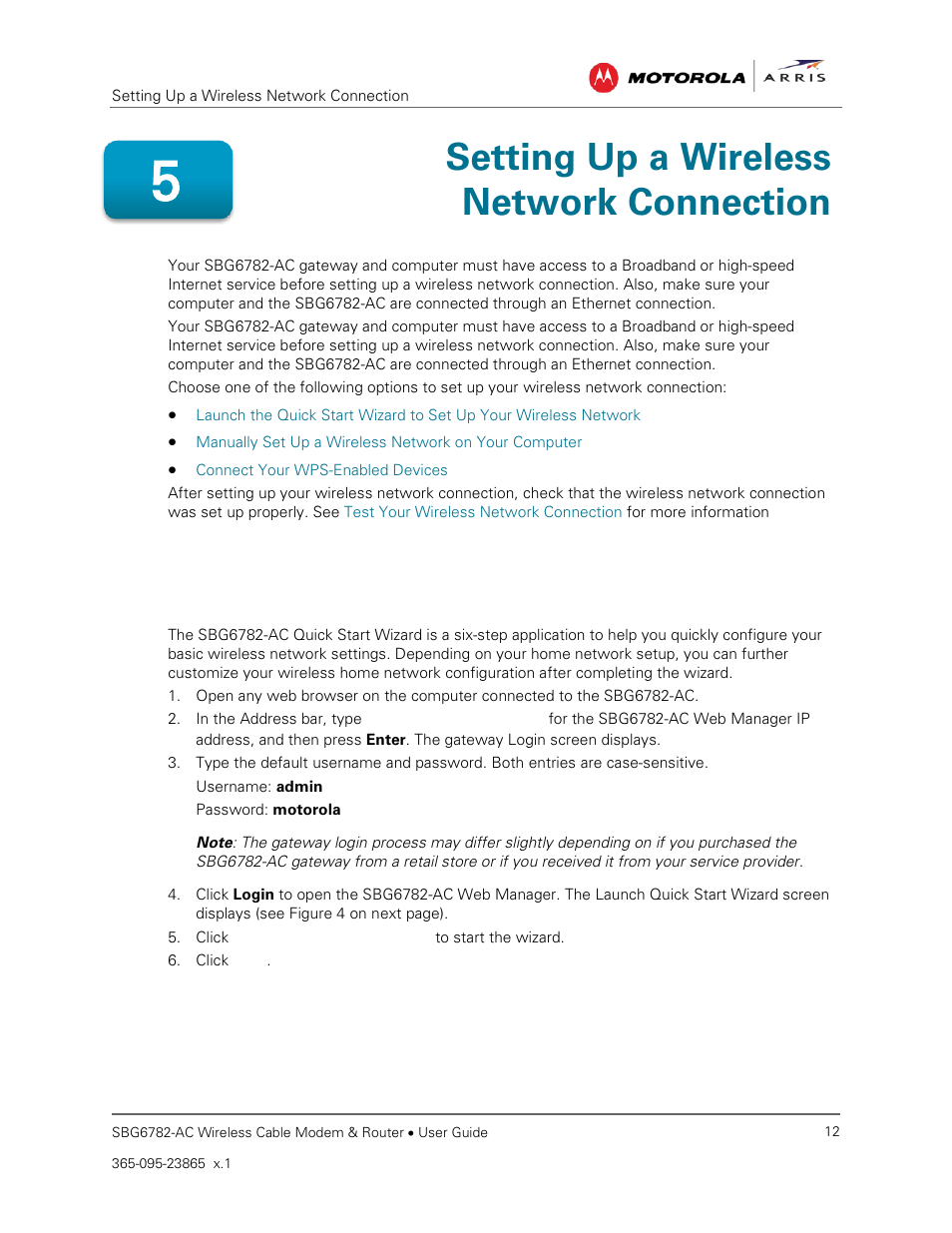 Setting up a wireless network connection | ARRIS SBG6782 AC User Guide User Manual | Page 21 / 55