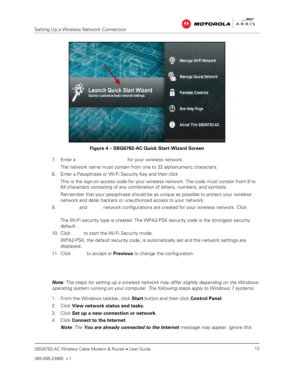 Figure 4 – sbg6782-ac quick start wizard screen | ARRIS SBG6782 AC User Guide User Manual | Page 22 / 55