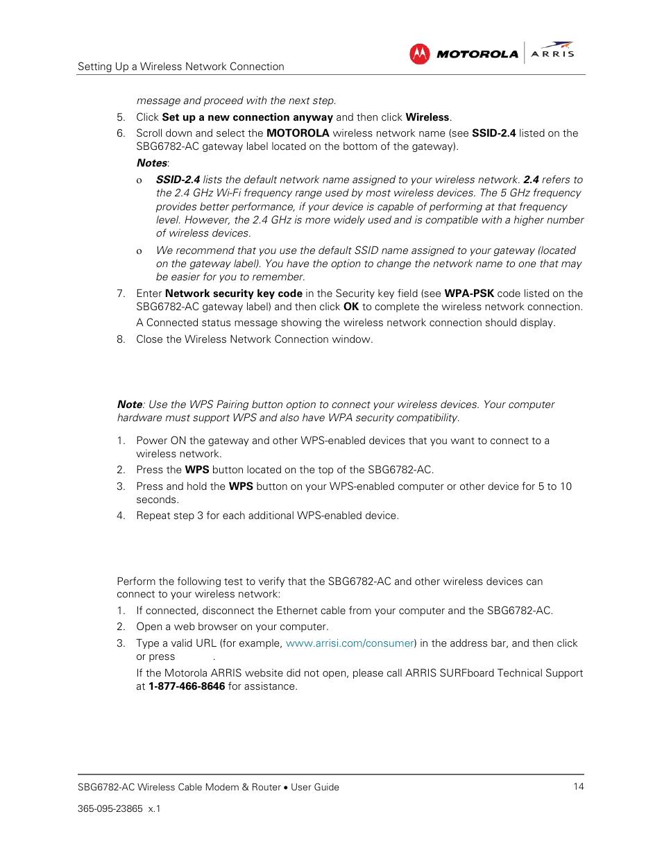 Connect your wps-enabled devices, Test your wireless network connection | ARRIS SBG6782 AC User Guide User Manual | Page 23 / 55