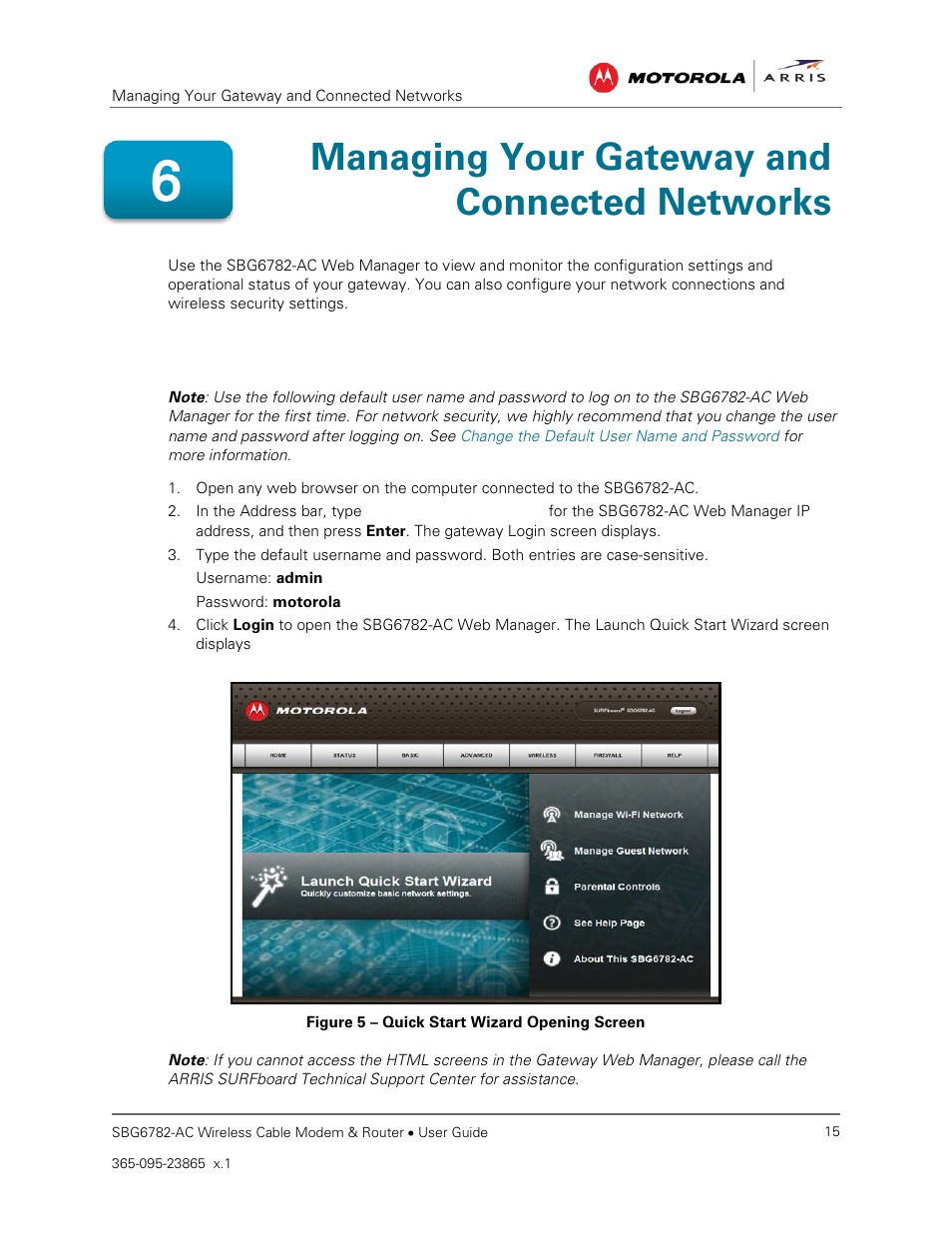 Start the gateway web manager, Managing your gateway and connected networks, Figure 5 – quick start wizard opening screen | ARRIS SBG6782 AC User Guide User Manual | Page 24 / 55