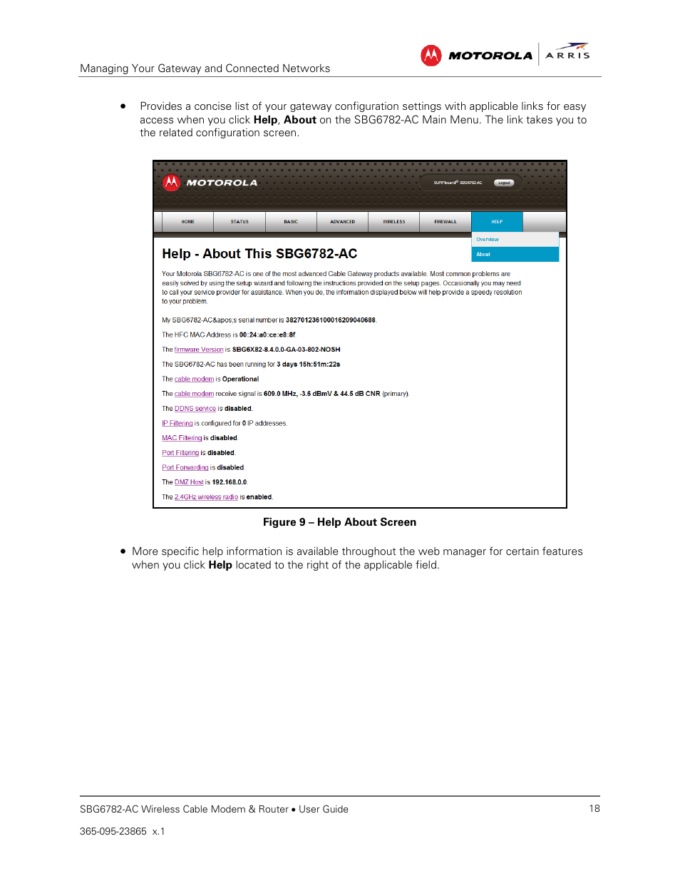 Figure 9 – help about screen | ARRIS SBG6782 AC User Guide User Manual | Page 27 / 55