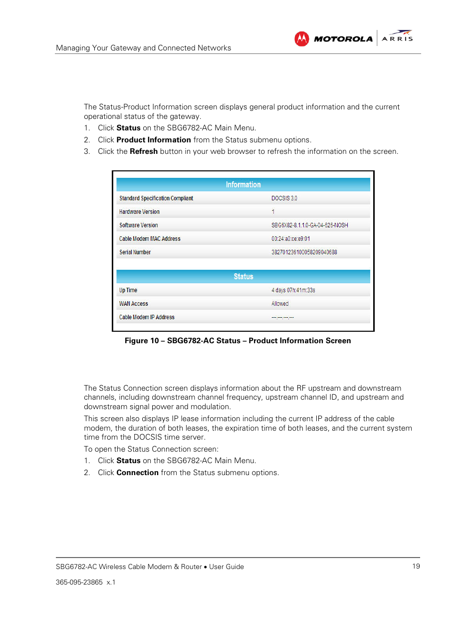 View the gateway product information, View the gateway status | ARRIS SBG6782 AC User Guide User Manual | Page 28 / 55