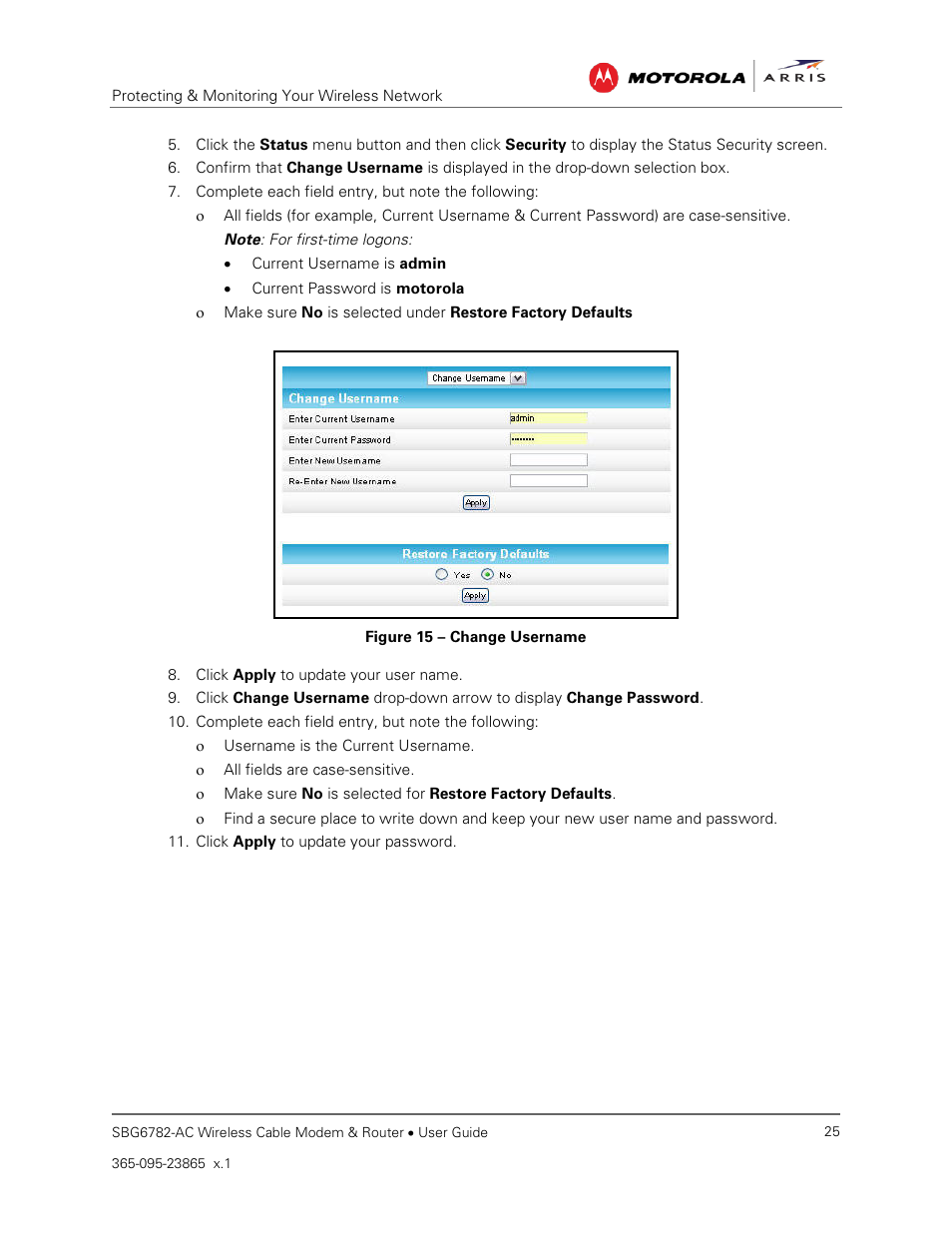 Figure 15 – change username | ARRIS SBG6782 AC User Guide User Manual | Page 34 / 55