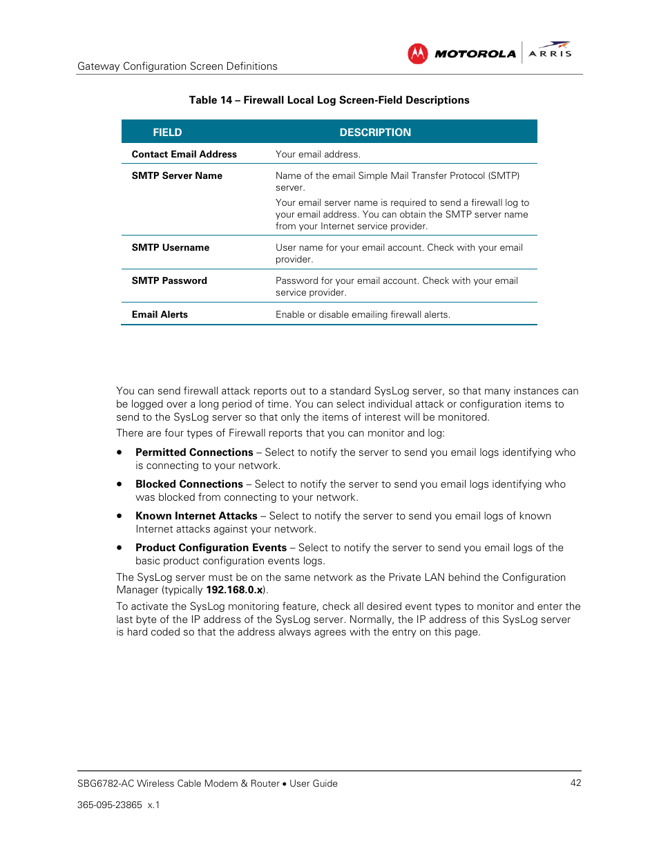 Remote log | ARRIS SBG6782 AC User Guide User Manual | Page 51 / 55