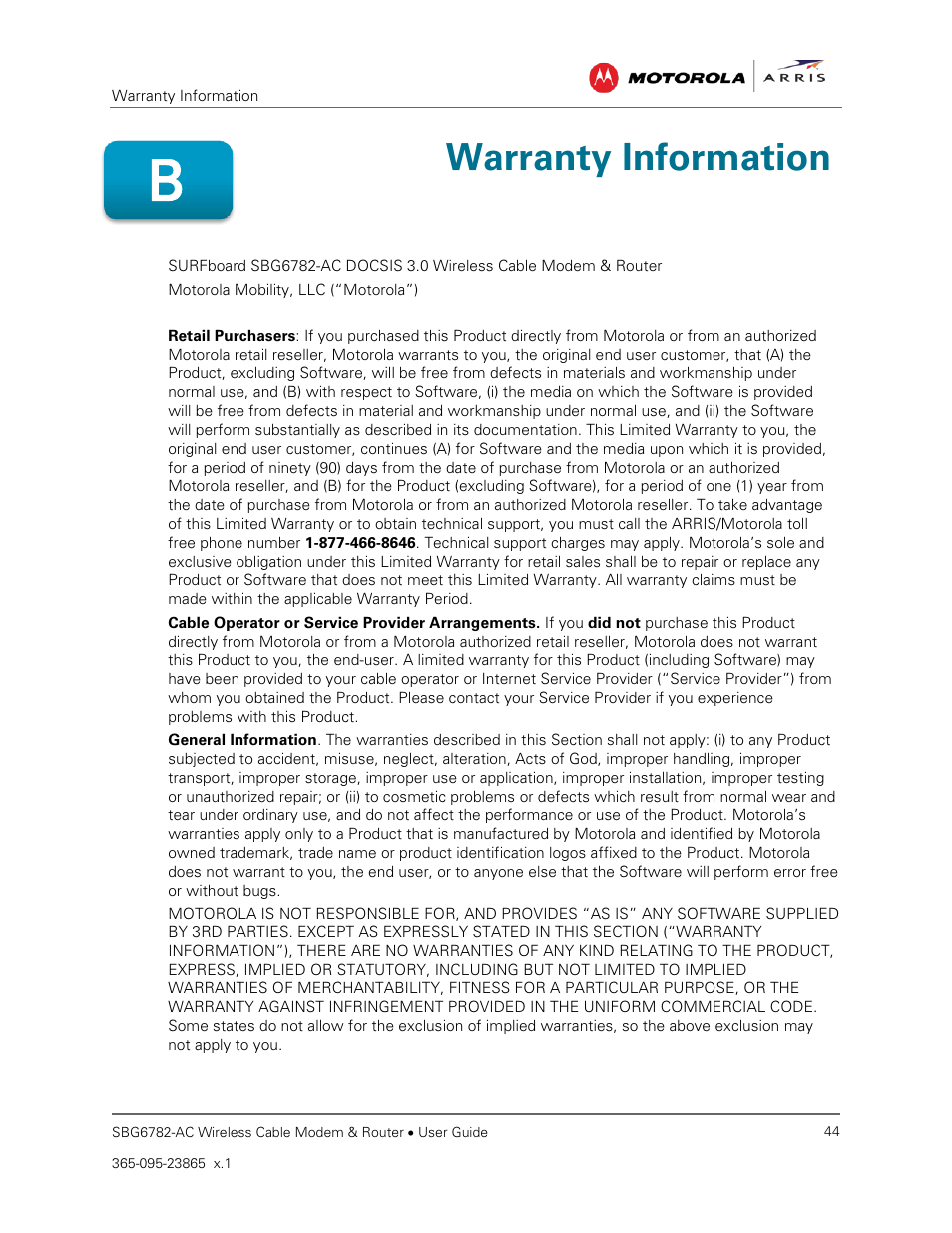 Warranty information | ARRIS SBG6782 AC User Guide User Manual | Page 53 / 55