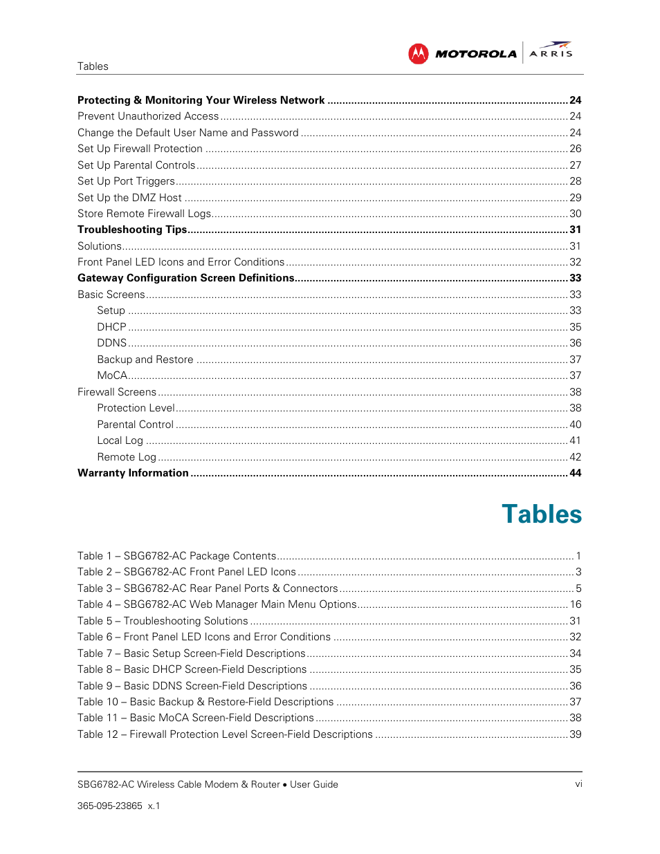 Tables | ARRIS SBG6782 AC User Guide User Manual | Page 8 / 55
