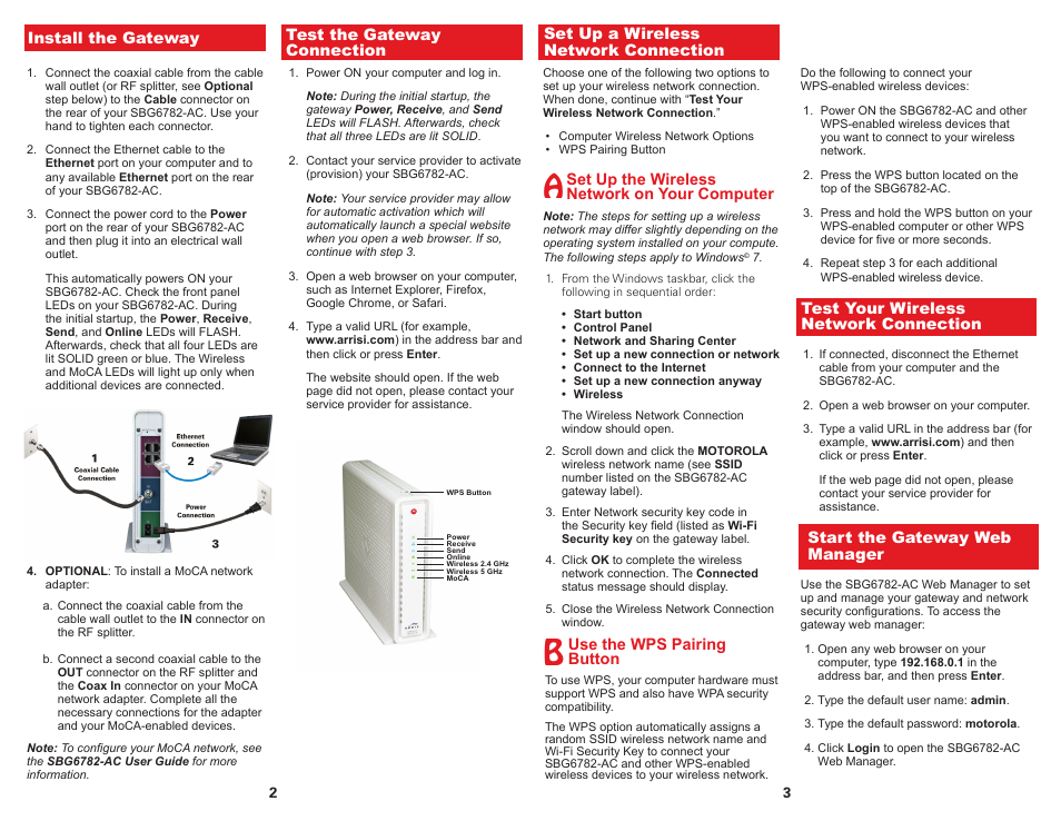 Set up the wireless network on your computer, Use the wps pairing button | ARRIS SBG6782 AC Quick Start Guide User Manual | Page 2 / 2